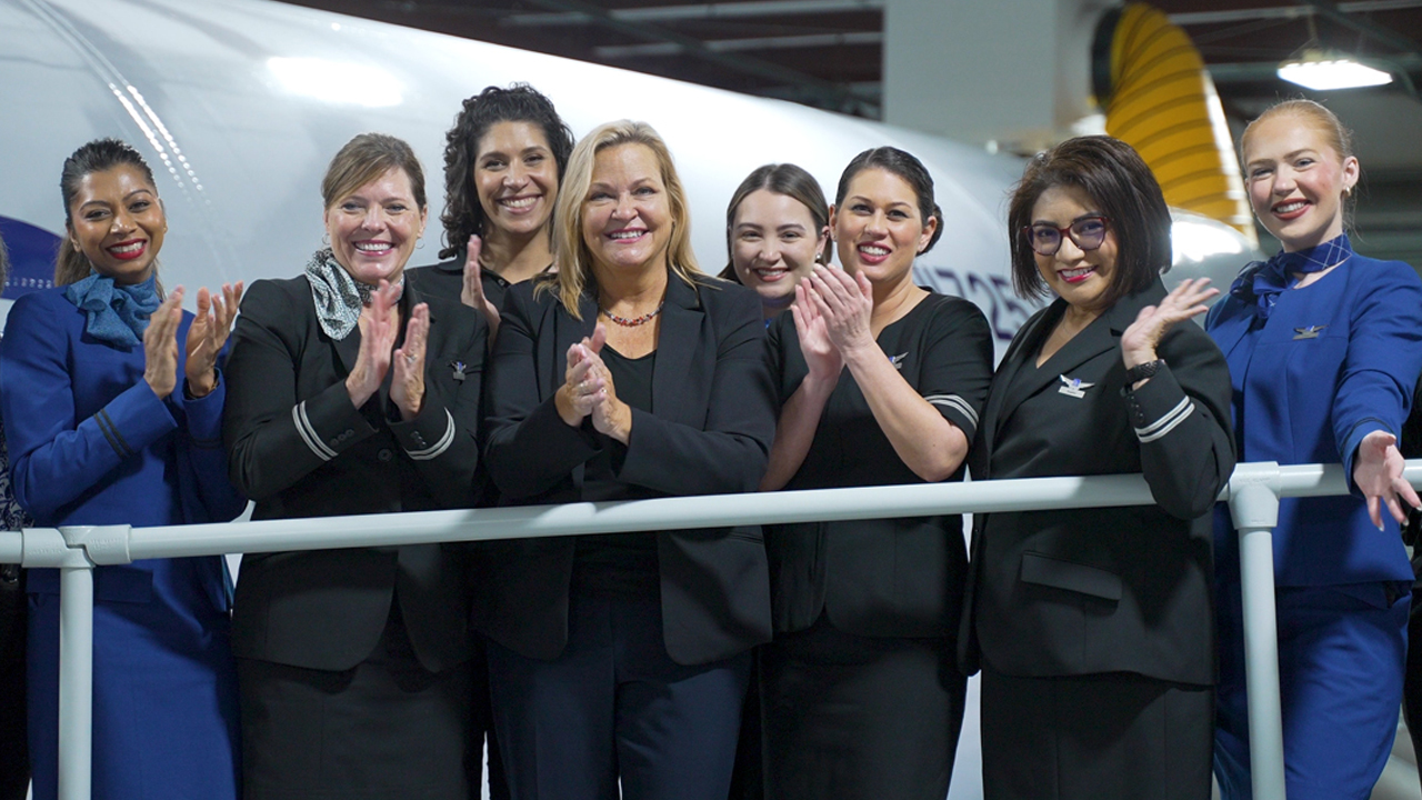 Michielle Sego-Johnson (third from left) with a team of United Airlines flight attendants.