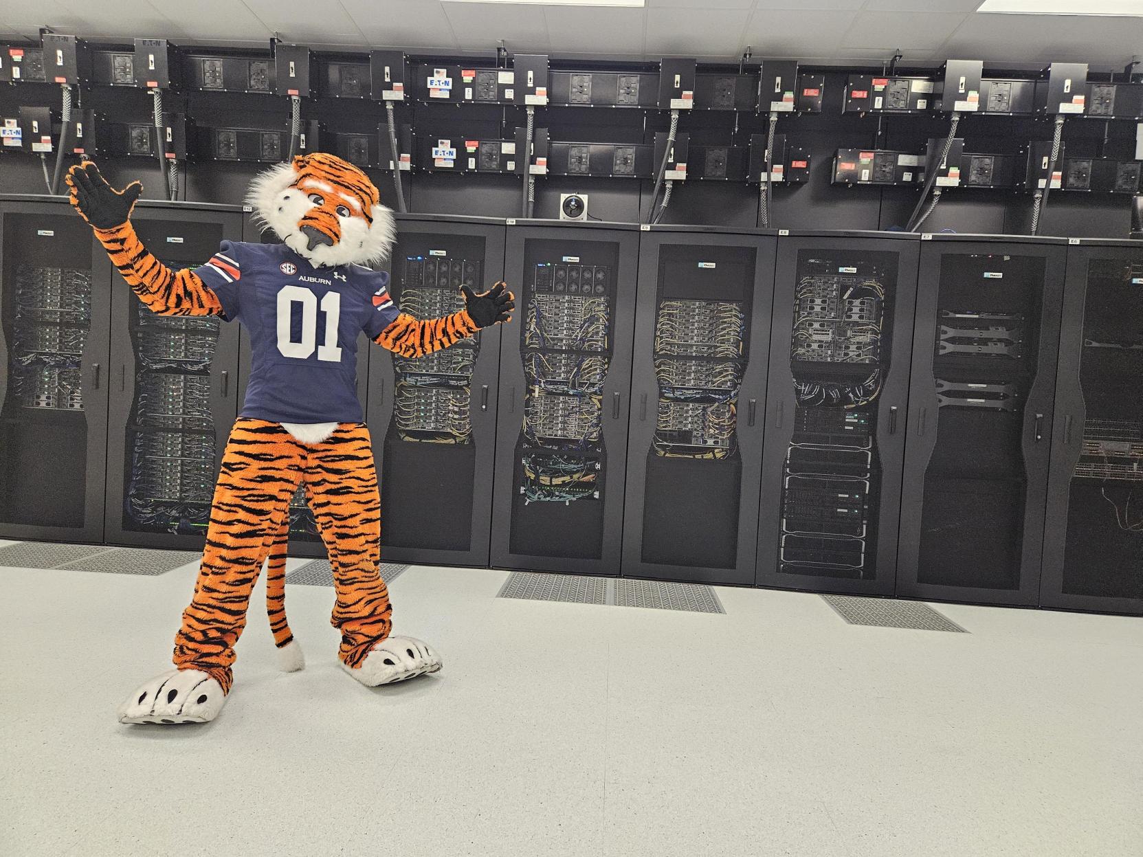 Aubie with the internal phone system