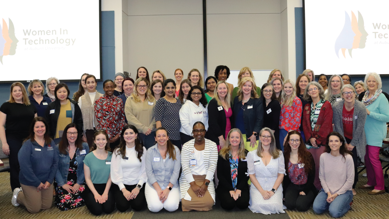 Auburn Women in Technology members are pictured hosting their launch event in March 2023.