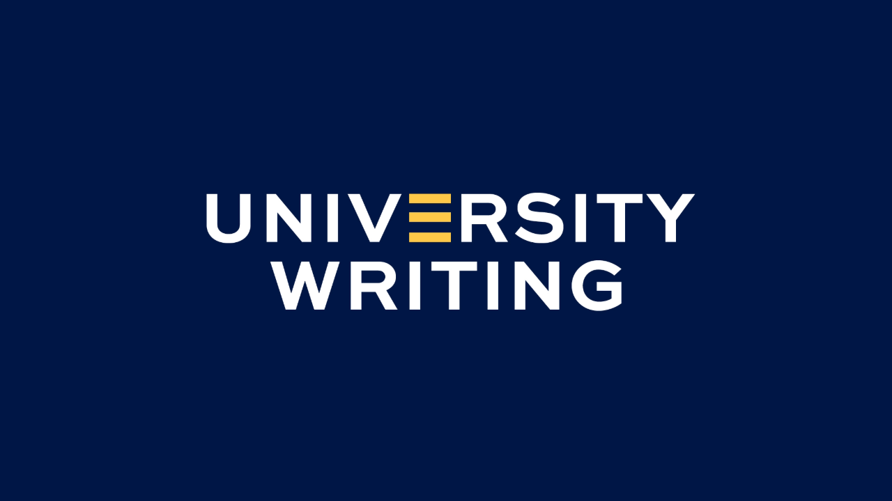 Blue background with University Writing in white and yellow letters