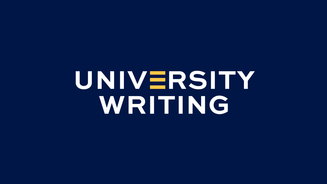 University Writing written in white and yellow with a blue background. 