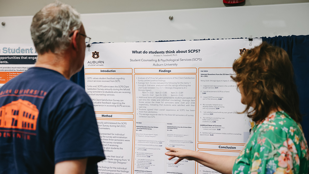 People looking at posters
