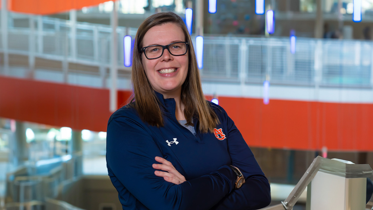 Jenny Larson posing in the campus rec center
