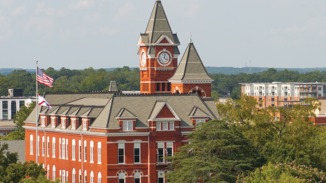 Samford Hall skyline view of campus. 