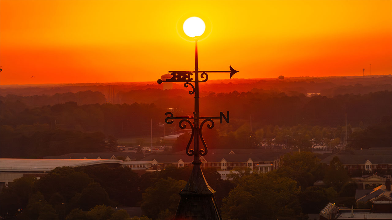 sunset on Auburn University campus