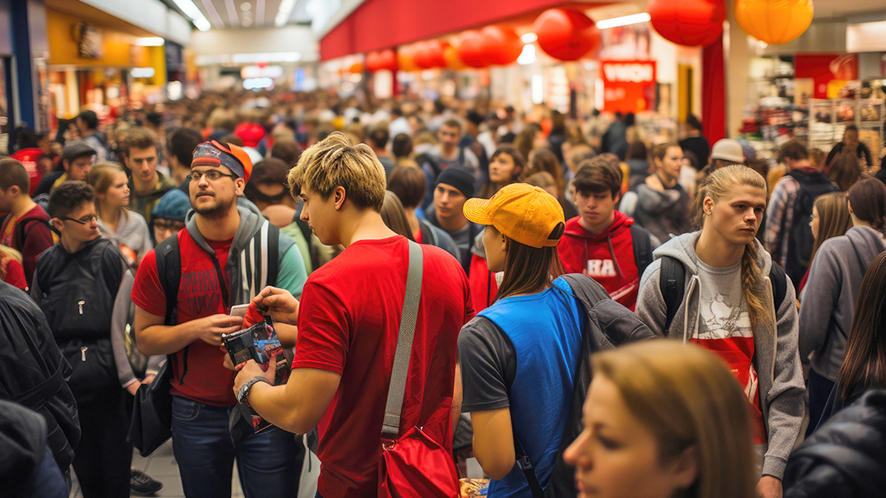 Image of holiday shoppers in crowded mall