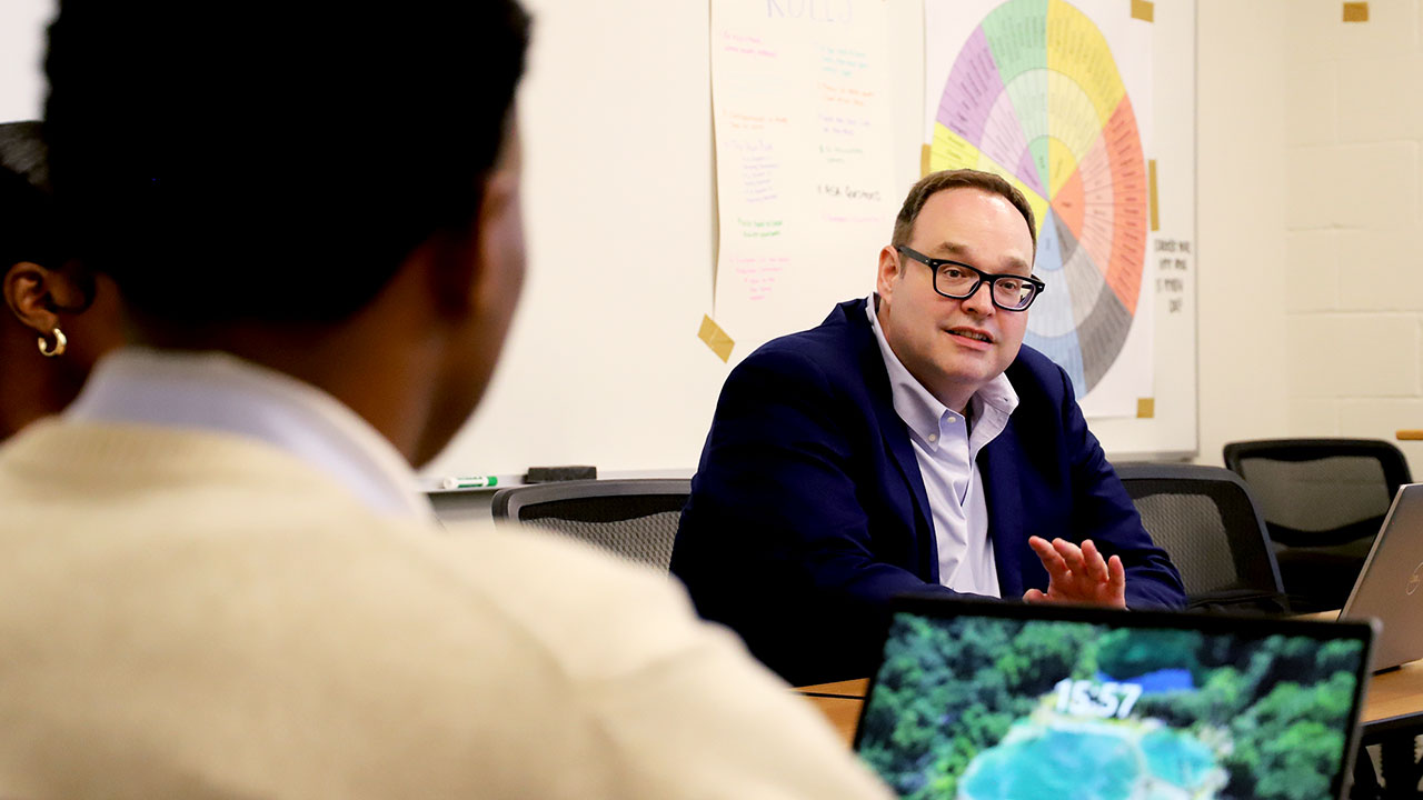 Brian McCabe is pictured teaching in his lab