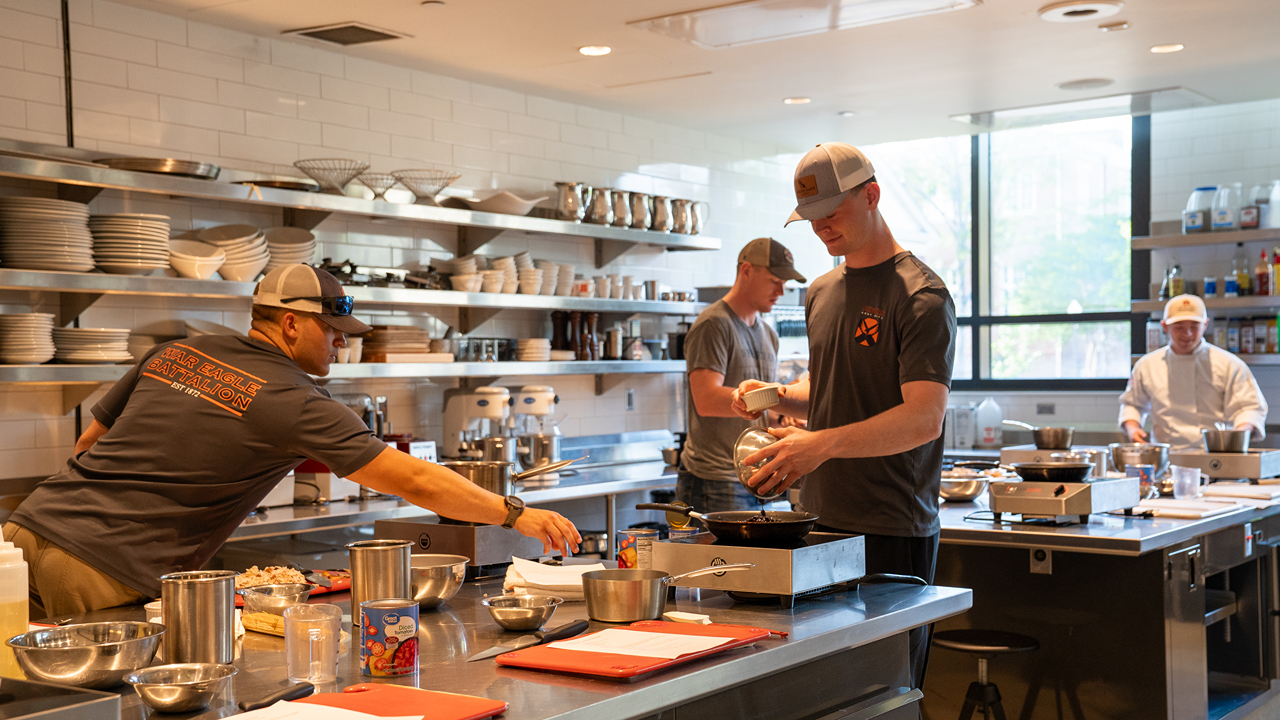 ROTC students participate in a healthy cooking demostration