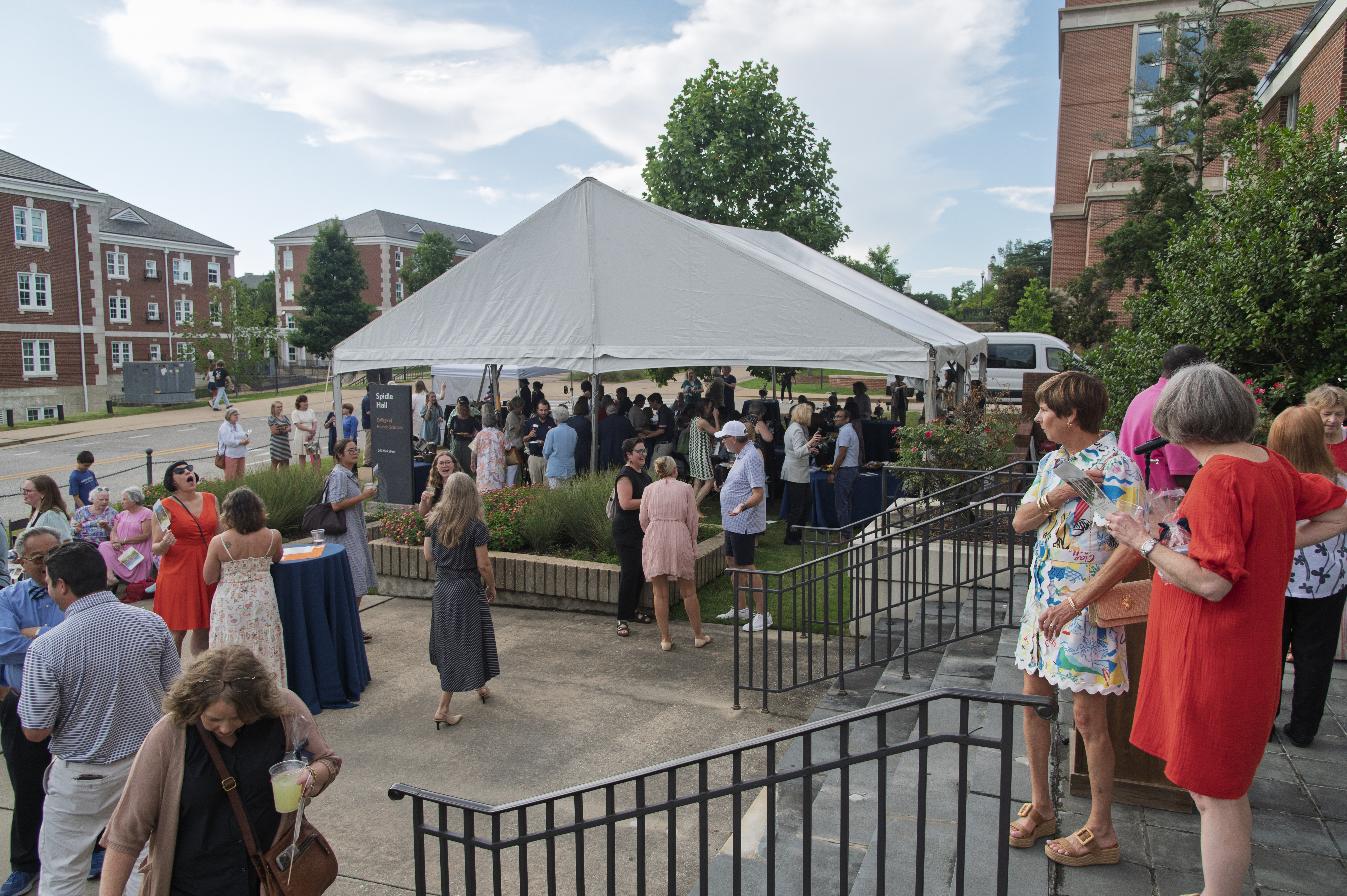 The crowd outside of Spidle Hall at the Farewell event