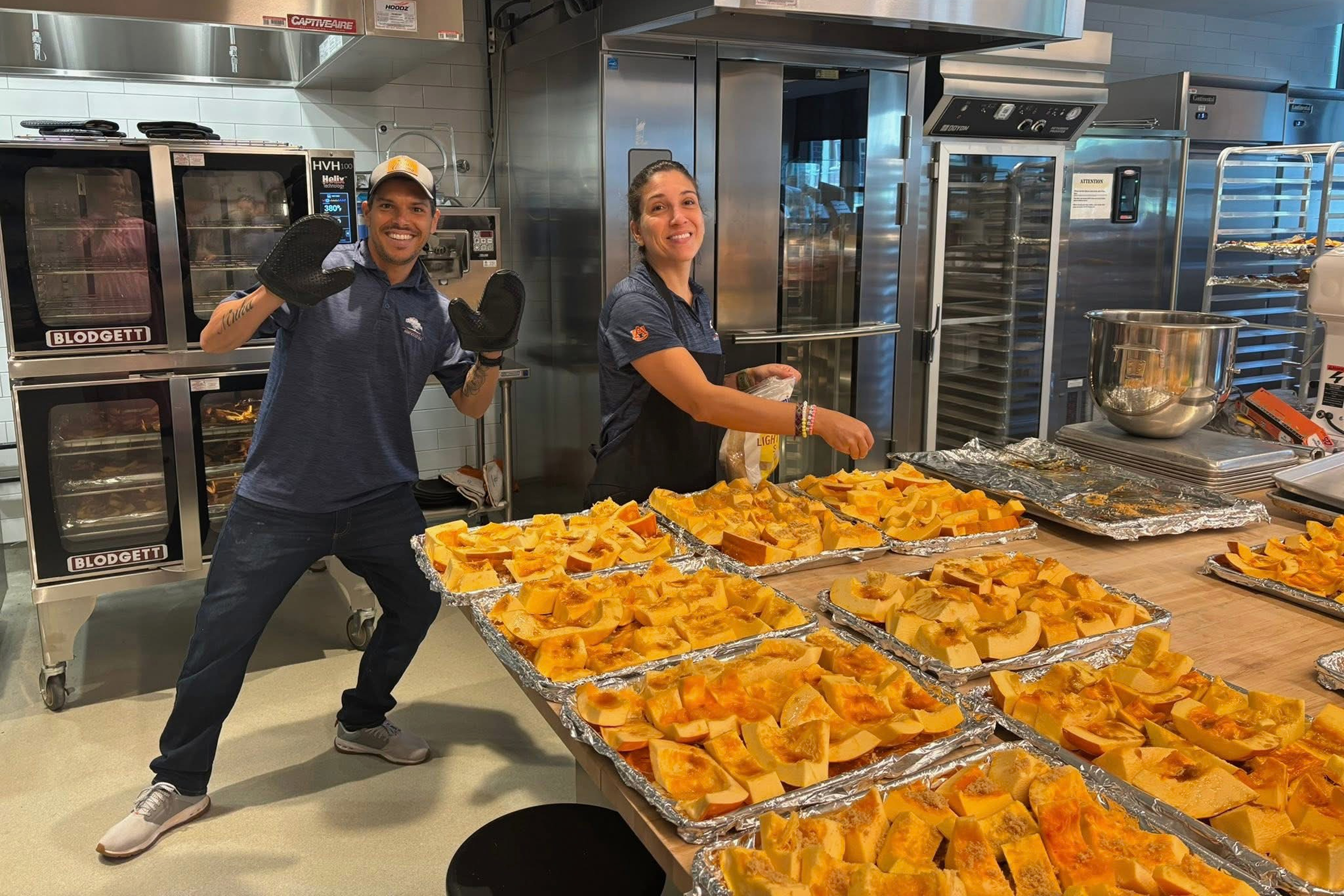 Preparing to puree the pumpkins
