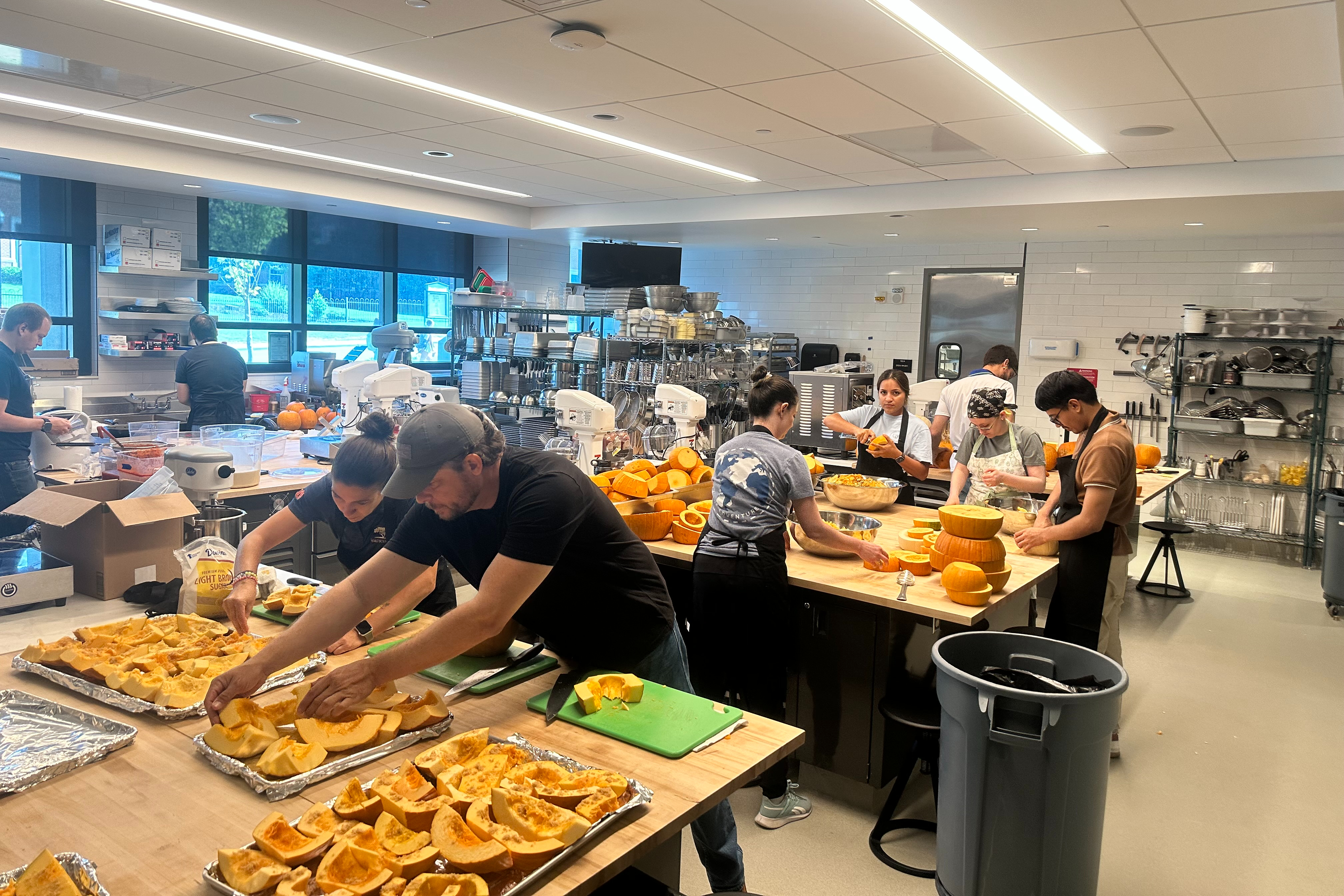 Preparing to puree the pumpkins