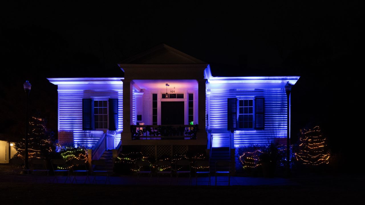 Pebble Hill decorated with holiday lights