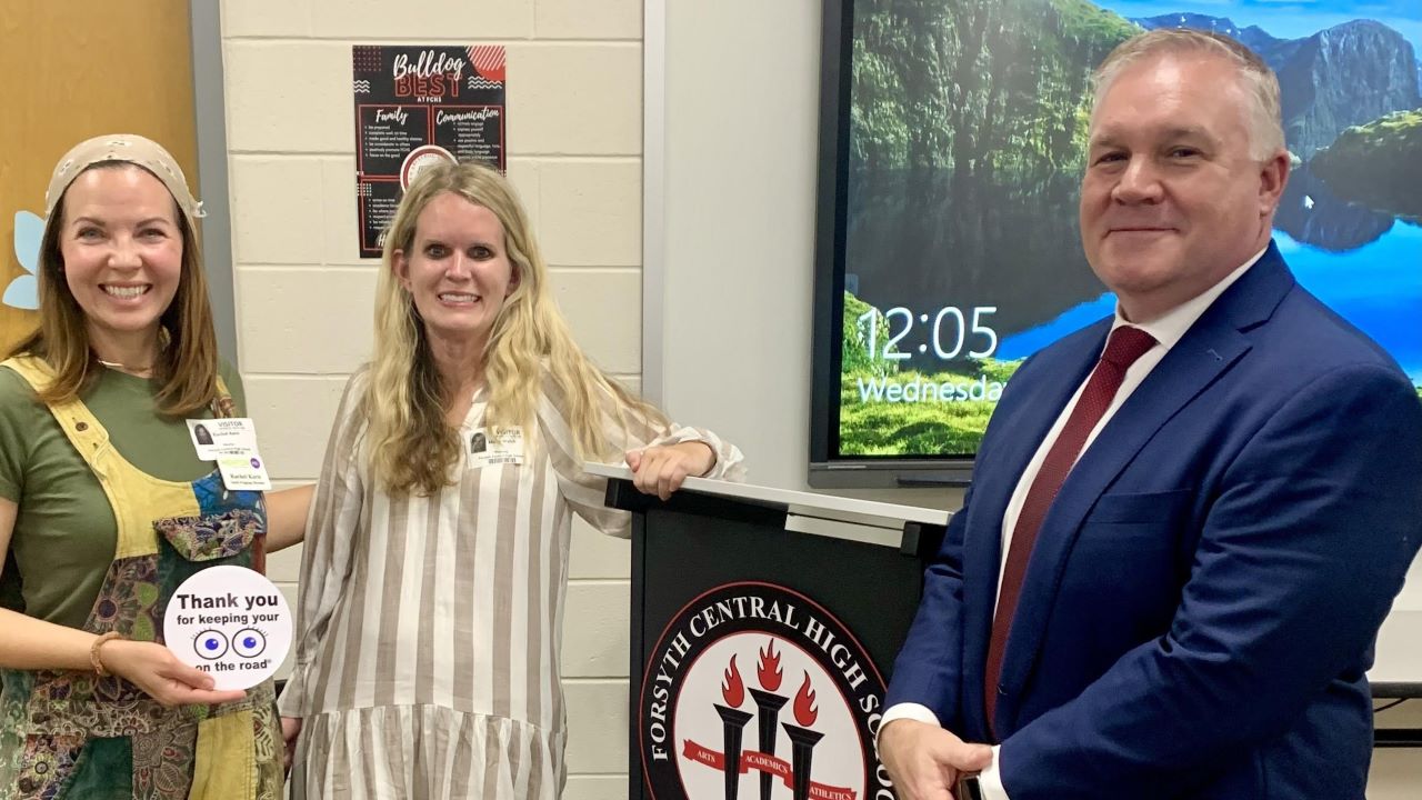 Molly Welch at a speaking event at Forsyth Central High School