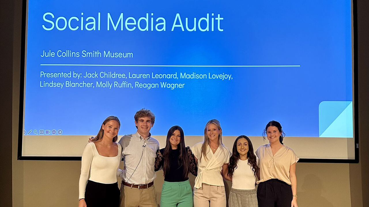 Marketing students present their social media audit findings at The Jule Museum.