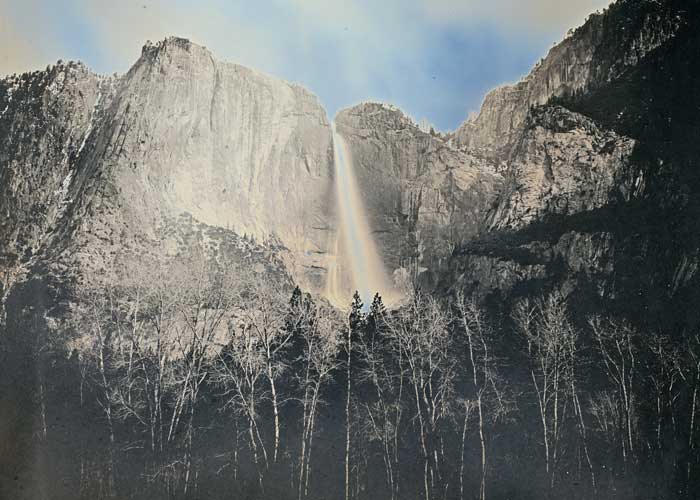 A daguerrotype photograph of rock formations at Yosemite National Park