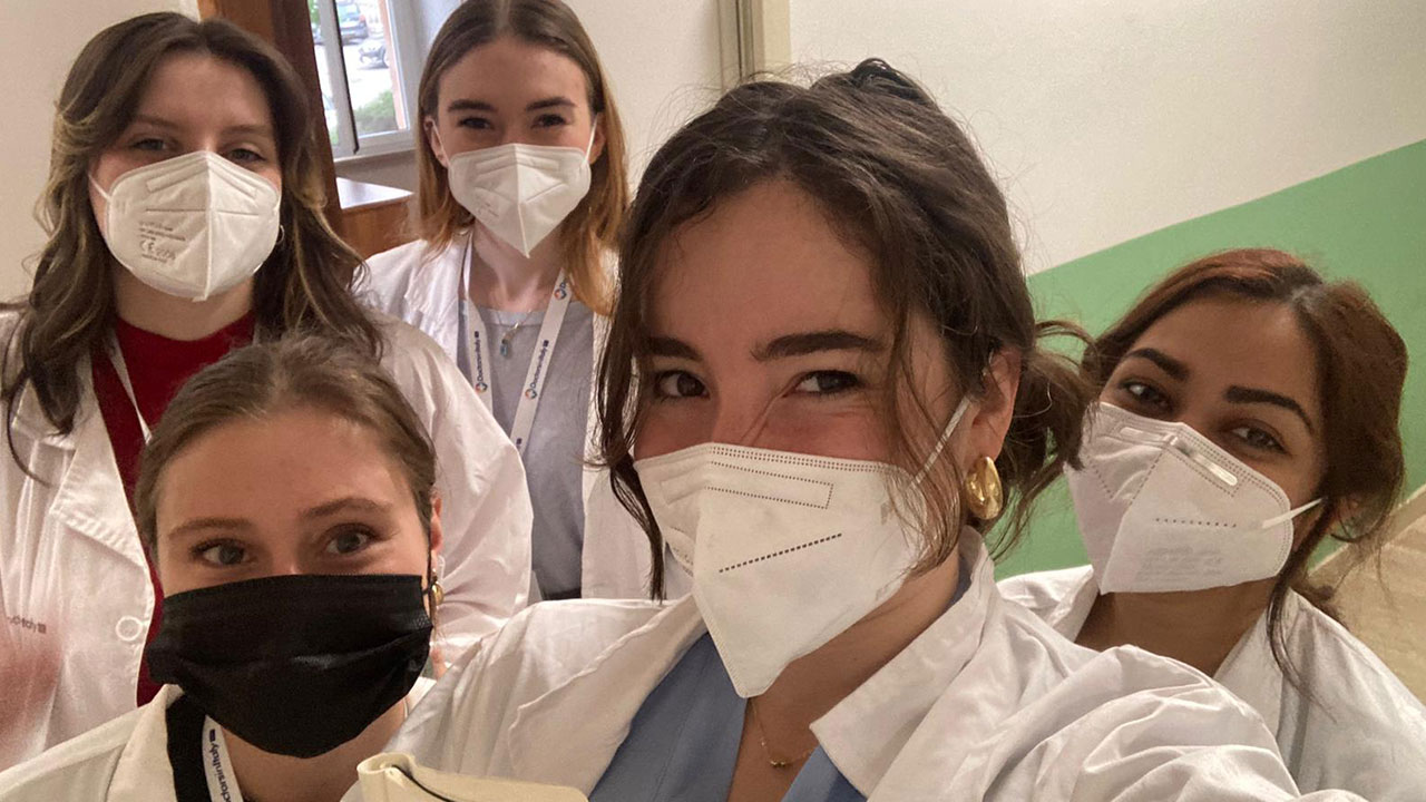 Students wearing masks in a photo