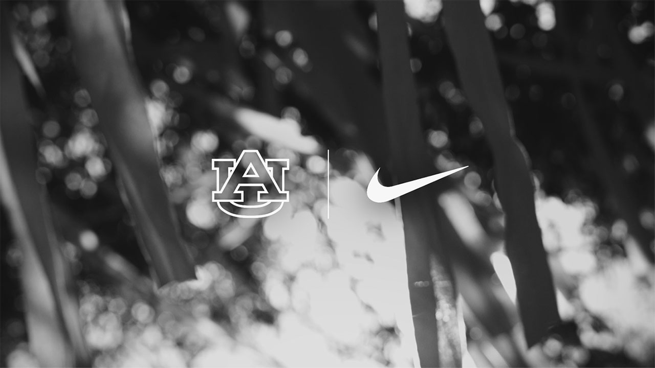 The Auburn logo and Nike logo with a toilet paper background.