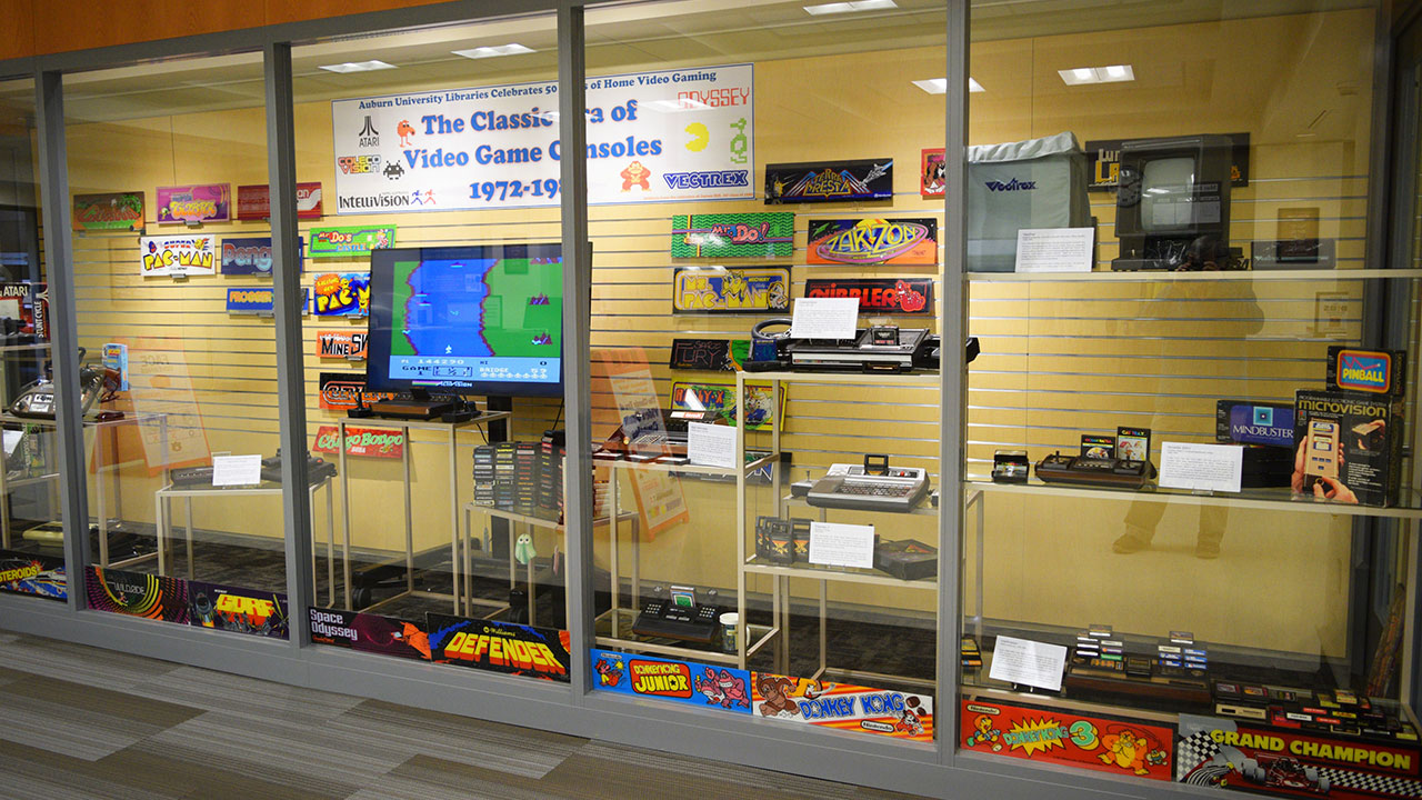 A video game display in a library