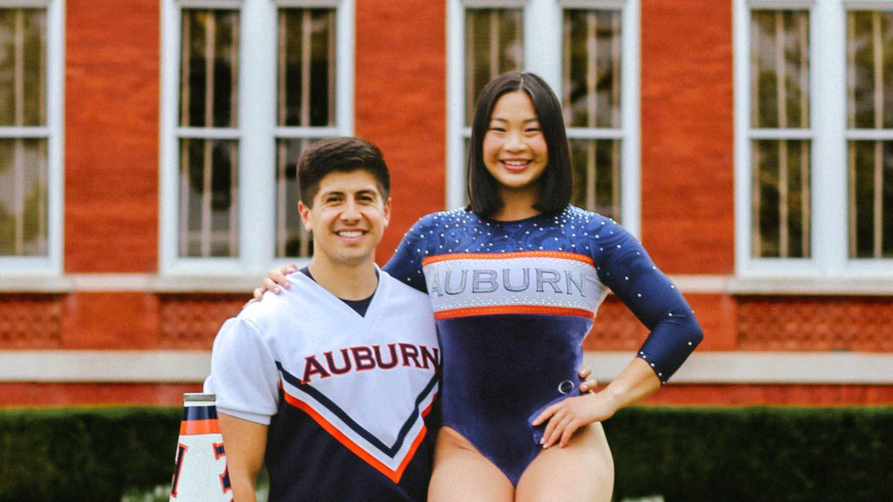 Paul Davila and Sophia Groth are posed on campus.
