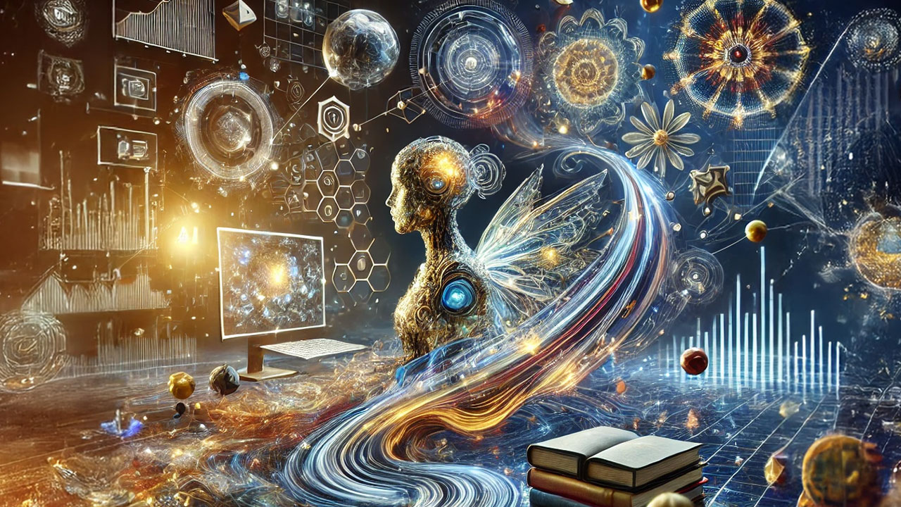 A graphic of a space-age AI collage