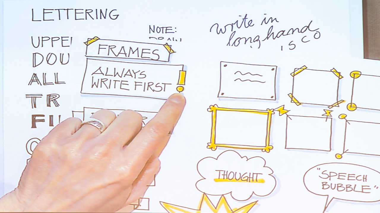 A close up of a person drawing boxes and lines