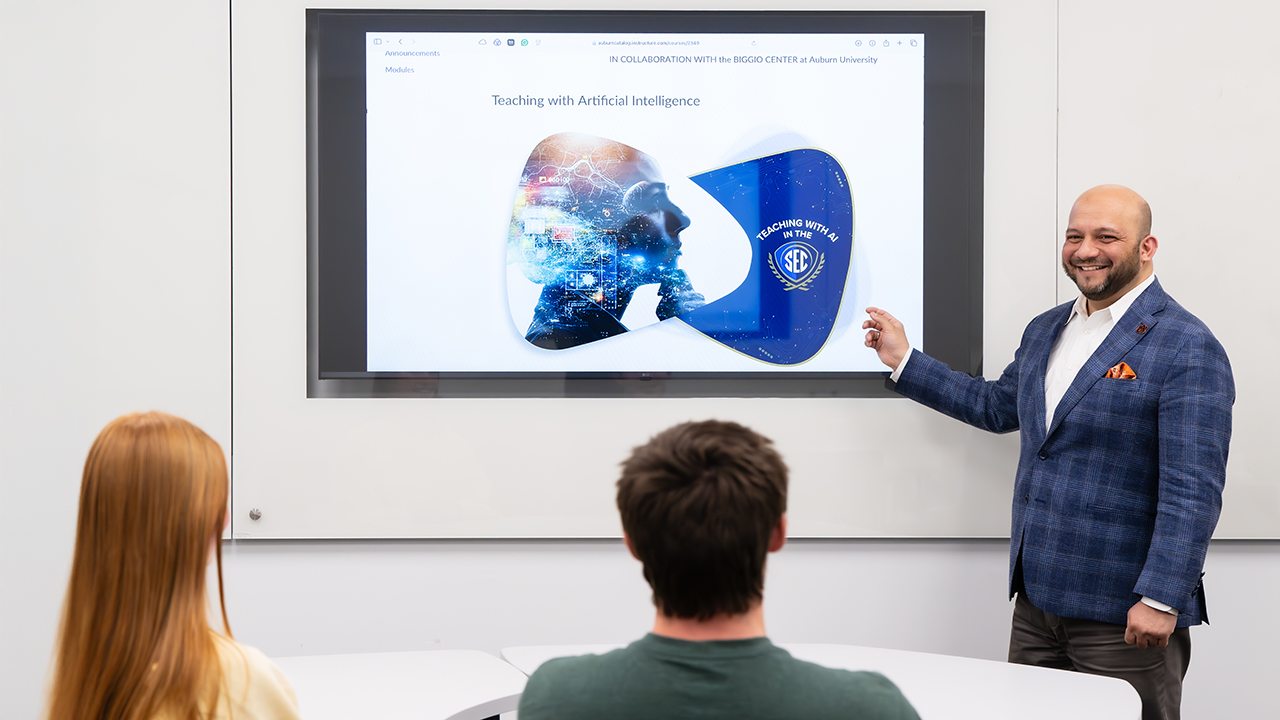 professor teaching class of students
