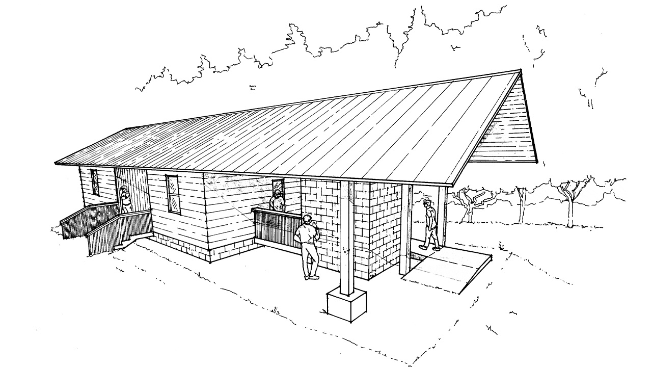 A hand drawing of a small house