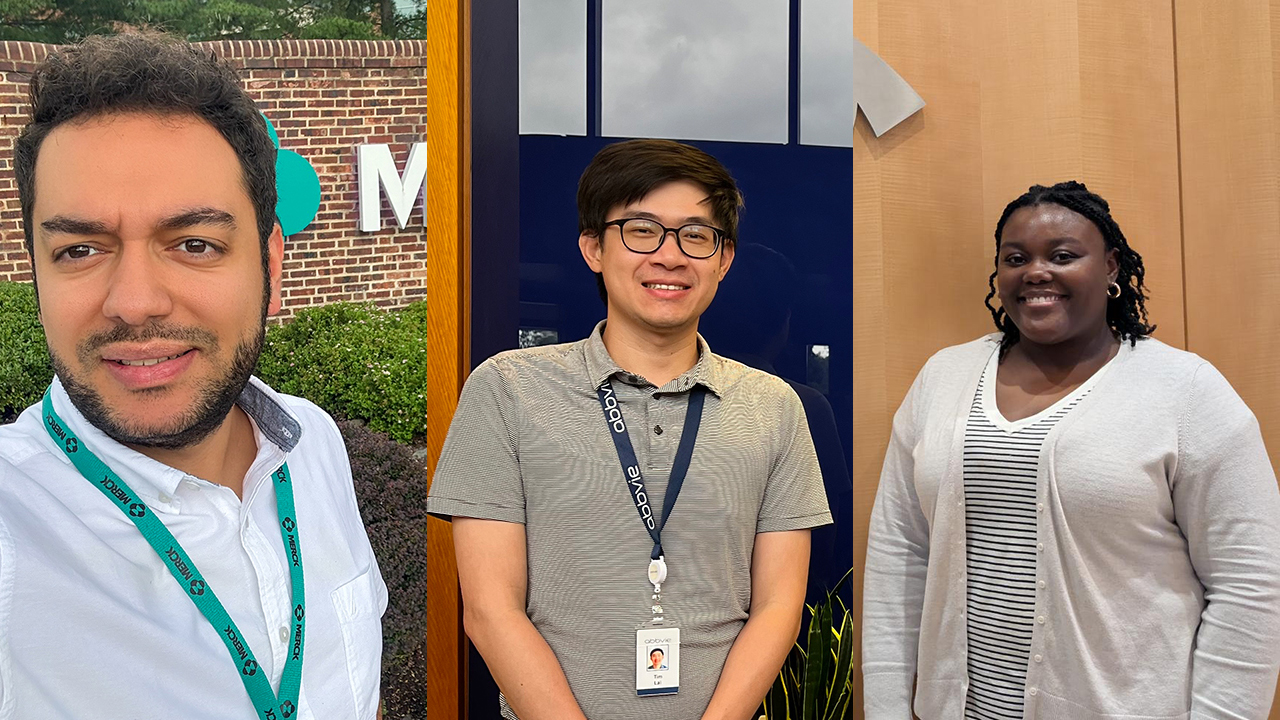 Graphic with photos of three students