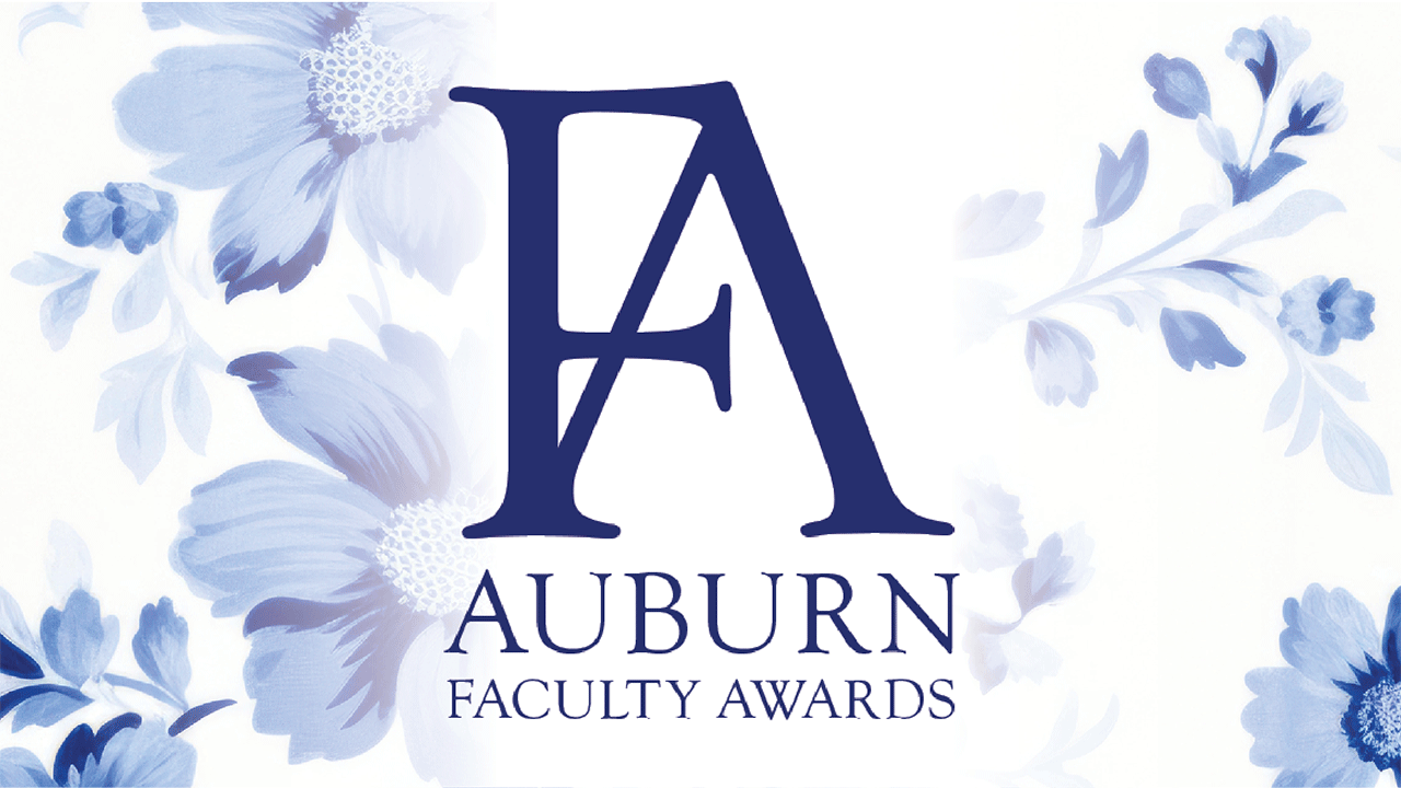 Blue and white floral background with Faculty Awards Winners