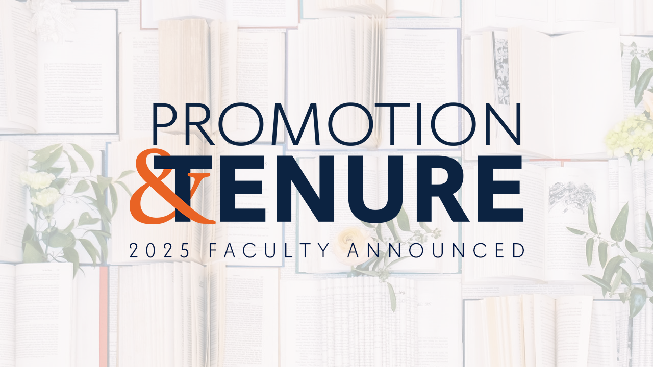 Promotion and Tenure logo place on top of image of books