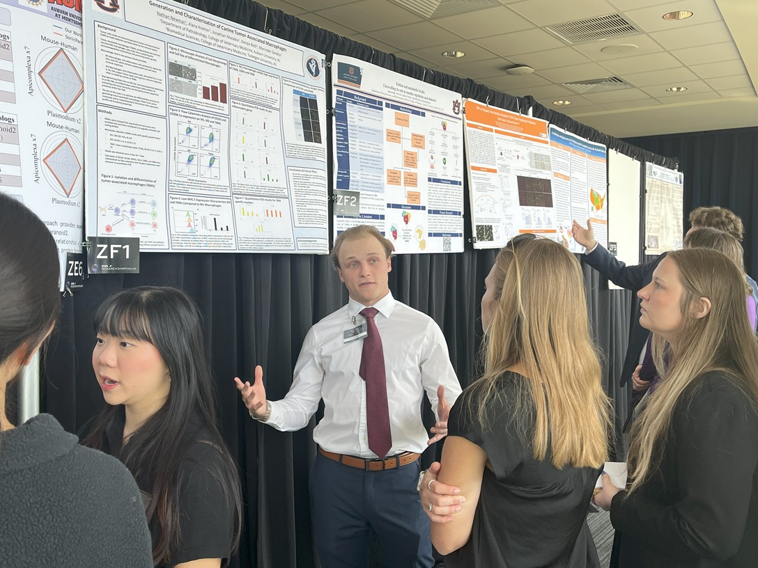 Nathan Newman gives a poster presentation at the 2025 Auburn Research Symposium